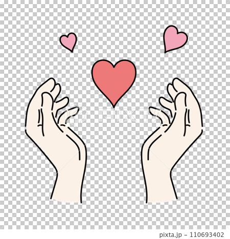 Illustration of a heart floating in the palm of your hand Vector Simple line drawing Color 02 110693402