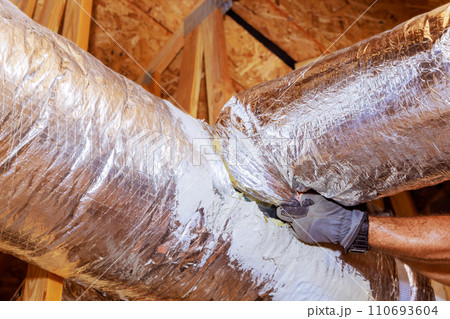 Construction of new home requiring installation of an HVAC ventilation system, air duct pipelines 110693604