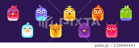 Funny Birds App Rounded Icon for Game Design Vector Set 110694441
