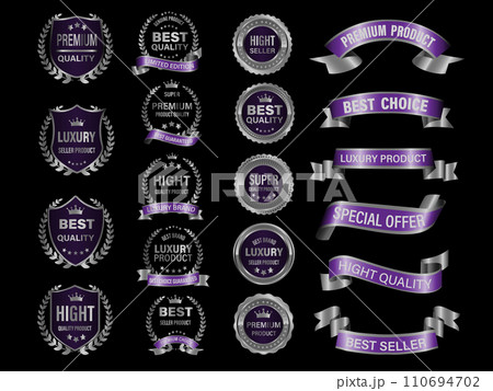 Silver purple luxury premium quality label badges on black background vector Silver purple luxury premium quality label badges on black background vector 110694702