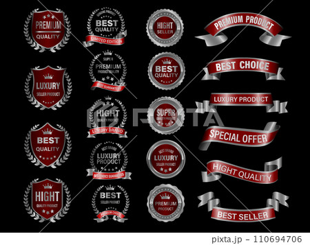 Silver red luxury premium quality label badges on black background vector 110694706