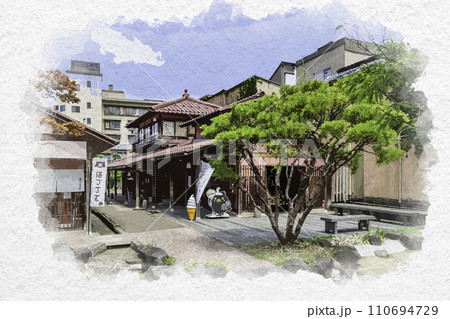 水彩画風　山代温泉　はづちを楽堂　石川県加賀市 110694729