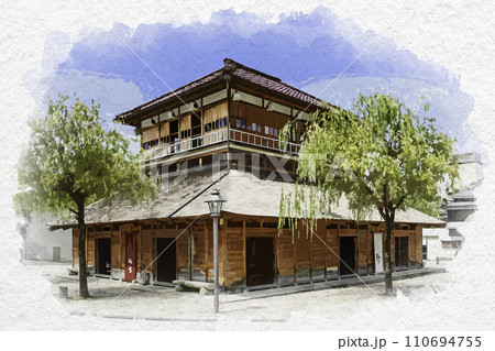 水彩画風 山代温泉 古総湯 石川県加賀市 水彩画風 山代温泉 古総湯 石川県加賀市 110694755