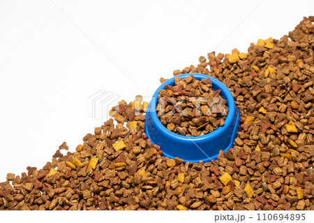 Dry food for puppies close-up. Complete diet for dogs during their first year of life Dry food for puppies close-up. Complete diet for dogs during their first year of life 110694895