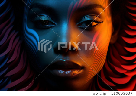 Black beautiful young woman portrait with digital holografic effect 110695637