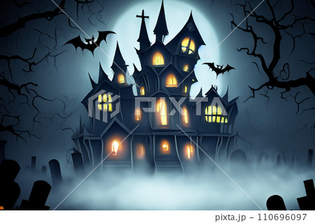 ハロウィーンのかぼちゃと屋敷 110696097