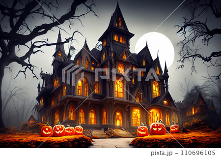 ハロウィーンのかぼちゃと屋敷 110696105