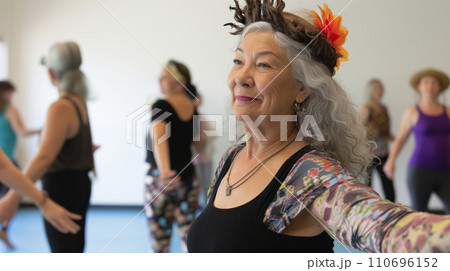 AI-generated content. Women in Dance Class Learning and Practicing Choreography Together 110696152