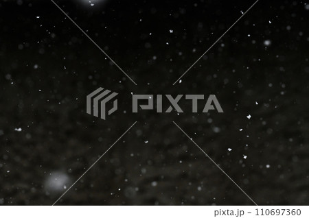 Bokeh of white snow on a square shape gray background. Falling snowflakes on night sky background, isolated for post production and overlay in graphic editor. Bokeh of white snow on a square shape gray background. Falling snowflakes on night sky background, isolated for post production and overlay in graphic editor. 110697360