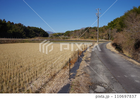 《田舎の風景》田んぼ沿いの田舎道 110697837