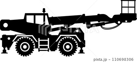 Silhouette of Aerial Work Platform Bucket Truck Icon in Flat Style. Vector Illustration 110698306