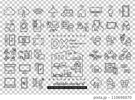 DX Icon set for digital transformation of home and life (editable stroke) 110698870