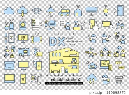DX Icon set for digital transformation of home and life (editable stroke) 110698872