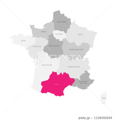 Occitania - map of administrative division, region, pink highlighted in map of France 110698894