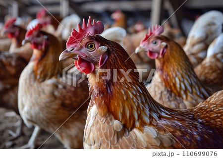 a chicken in a coop. 110699076