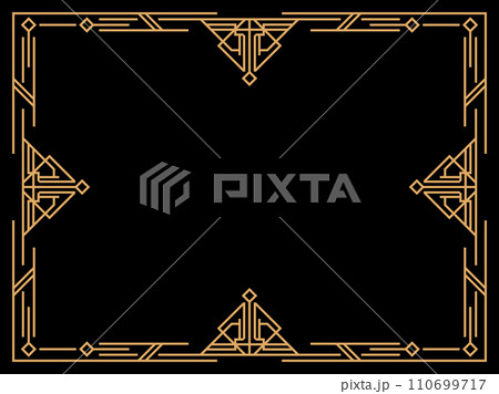 Art deco frame. Vintage linear border. Design a template for invitations, leaflets and greeting cards. Geometric golden frame. The style of the 1920s - 1930s. Vector illustration 110699717