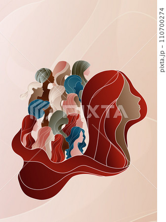Group silhouette of multicultural women. International women s day. Diversity - inclusion - equality or empowerment concept. Anti racism or stop discrimination. Poster copy space 110700274