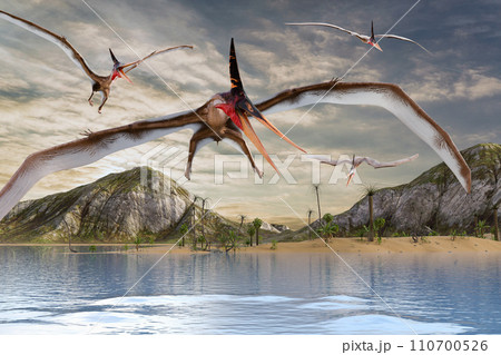 プテラノドンが餌の捕獲のため飛び回る 110700526