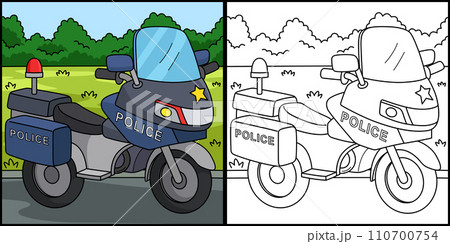 Police Motorcycle Coloring Page Illustration Police Motorcycle Coloring Page Illustration 110700754