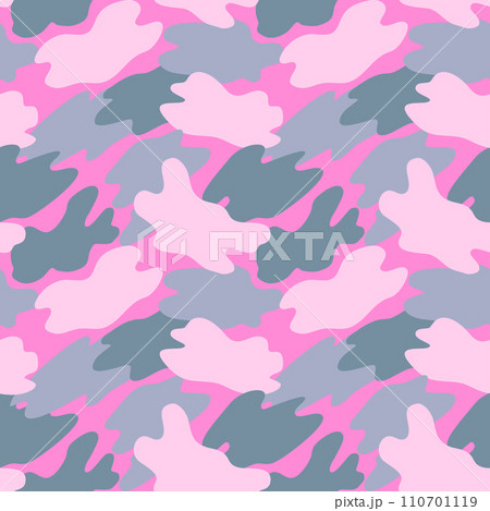Camouflage military pattern with pink elements. Vector seamless pattern for clothing design. 110701119