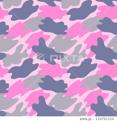 Camouflage military pattern with pink elements. Vector seamless pattern for clothing design. 110701120
