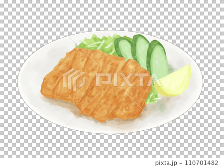 皿に盛りつけられたトンカツ（手描き） 110701482