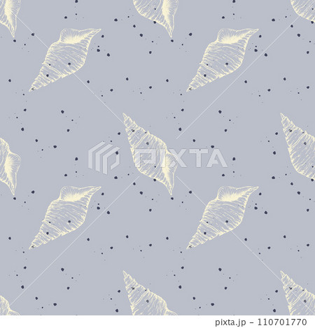 Sea bottom pattern with seachells contour hand drawn and small stones on pastel color background. 110701770