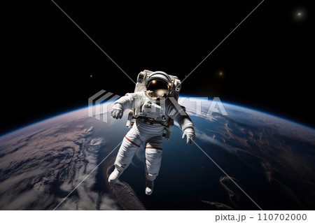 Astronaut Floating Above Earth in Space Astronaut Floating Above Earth in Space 110702000