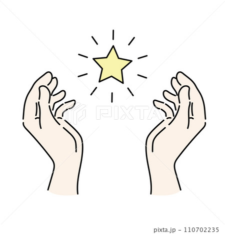 キラキラ光る星を包み込む手のイラスト カラー 02のイラスト素材