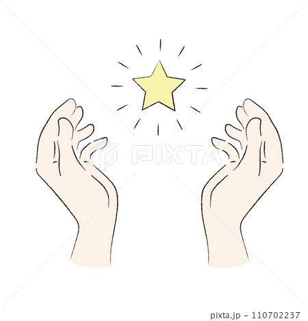 キラキラ光る星を包み込む手のイラスト カラー 04のイラスト素材
