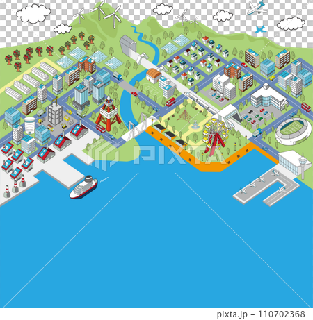 港口城鎮（海）的等距/俯視圖 110702368
