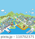 アイソメトリック・港町の俯瞰イラスト（フルカラー） 110702375