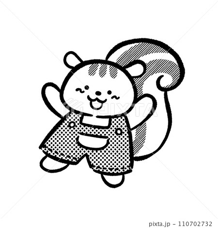 かわいいリスのキャラクター 手描きイラスト素材 線画のイラスト素材