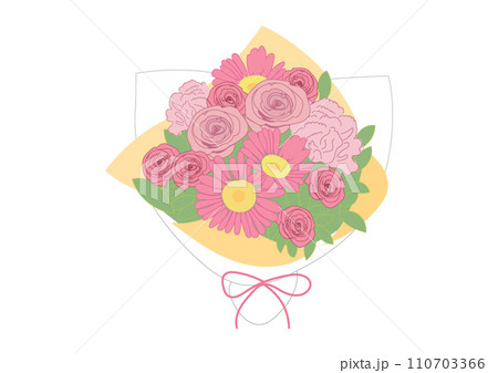 ラッピングされたピンクのバラとガーベラとカーネーションのの花束 ラッピングされたピンクのバラとガーベラとカーネーションのの花束 110703366