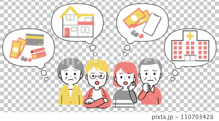 夫妻、男性和女性以及老年人思考人生計劃和退休資產的語音氣泡插圖 夫妻、男性和女性以及老年人思考人生計劃和退休資產的語音氣泡插圖 110703428