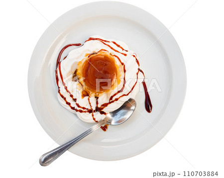 Creamy flan served on platter for dessert 110703884