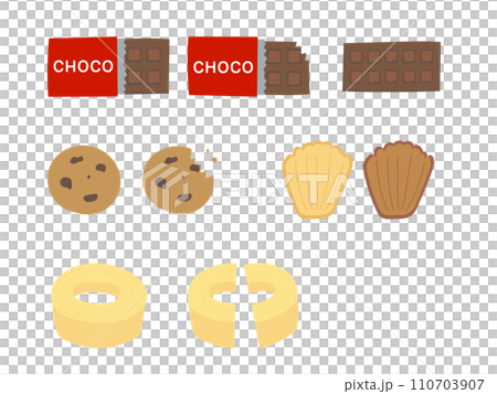 かわいいチョコレートや焼き菓子のイラスト素材セット 110703907