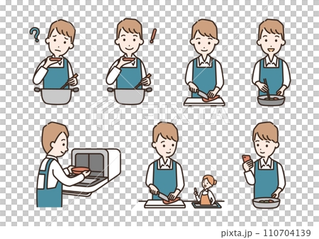 料理をする男性のイラストセット 料理をする男性のイラストセット 110704139