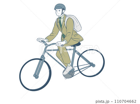 自転車に乗るスーツの男性（ヘルメット着用） 110704662