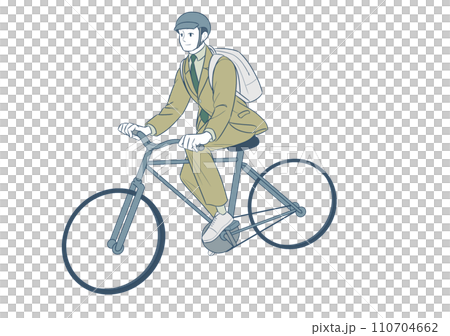 A man in a suit riding a bicycle (wearing a helmet) 110704662