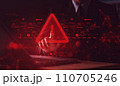 System hacked warning alert on notebook (Laptop). Cyber attack on computer network, Virus, Spyware, Malware or Malicious software. Cyber security and cybercrime. Compromised information interne 110705246