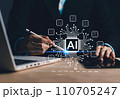 AI (Artificial intelligence) growing. Businessman data analytics information trends with laptop. Business technology link digital marketing. Big data. Chatbot analytics information trends technology 110705247