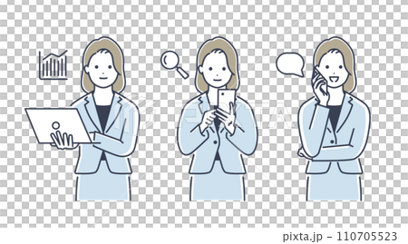 Vector illustration of a woman wearing a suit using a computer 110705523