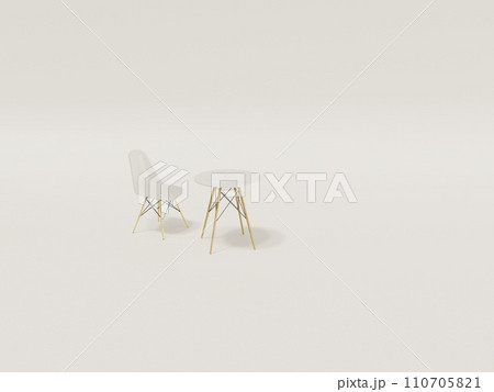 【3DCG】ホリゾント背景のイームズダイニングシェルチェアとテーブル 110705821