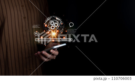 AI technology, Artificial Intelligence, Chat and talk with AI, Using mobile phone for search and find data by command prompt, robot learning machine create or generate picture or article auto 110706003