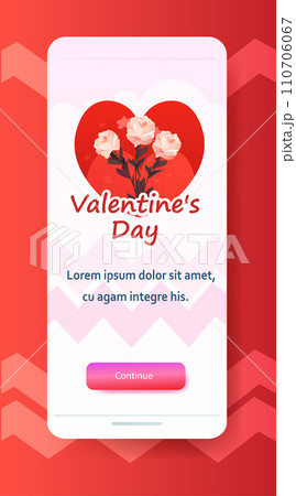 flowers bouquet in heart happy valentine day poster or voucher holiday celebration template vertical 110706067