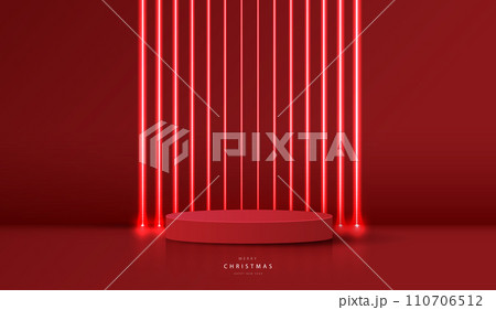 Podium shape for show cosmetic product display for christmas day or new years. Stand product showcase on red background with lighting christmas. vector design. 110706512