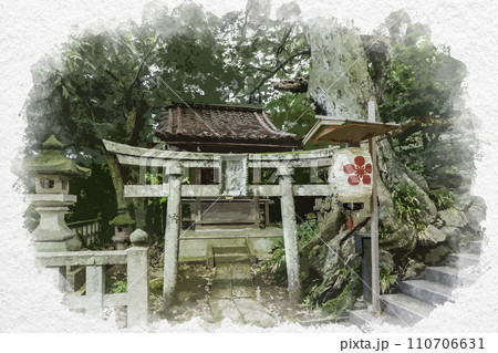 水彩画風　山代温泉　服部神社　琴平社　石川県加賀市 110706631