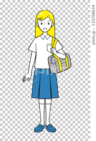 夏の制服を着てスクールバッグを持つ女子高生（シンプル） 110706634
