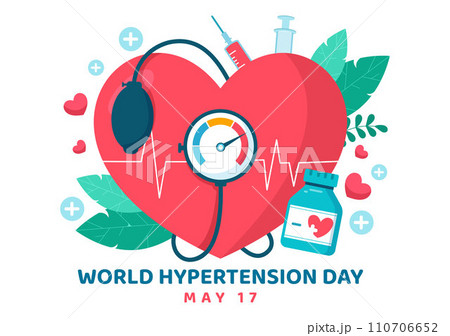 World Hypertension Day Vector Illustration on May 17th with High Blood Pressure, Tensimeter and Red Love Image in Healthcare Flat Background World Hypertension Day Vector Illustration on May 17th with High Blood Pressure, Tensimeter and Red Love Image in Healthcare Flat Background 110706652